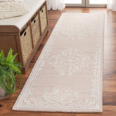 Tapis oriental en laine / viscose / coton touffeté à la main Watton en ivoire / brun clair