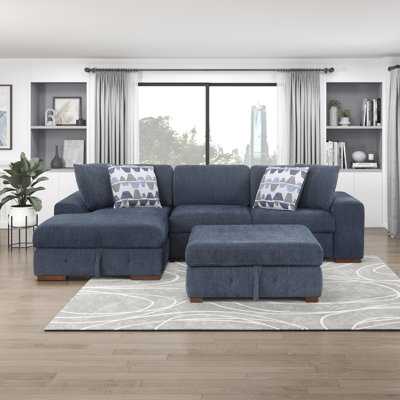 Odesser 115" W 3-Piece Chenille Sleeper Sectional