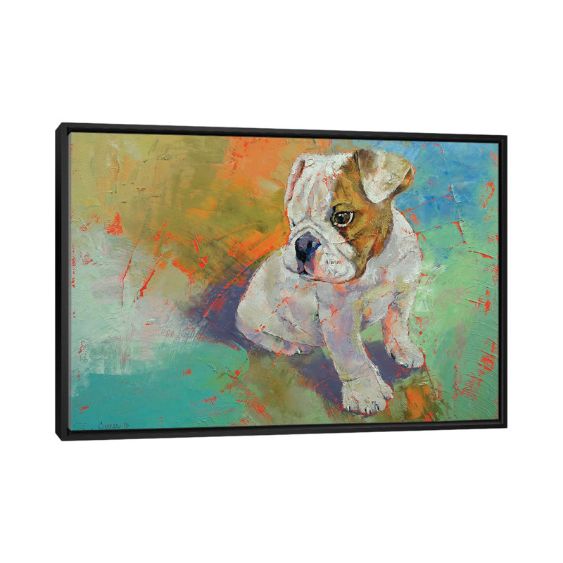 « bouledogue chiot », reproduction sur toile, H 18 po x l 26 po x P 1,5 po, Toile avec cadre noir, Pas de tapis