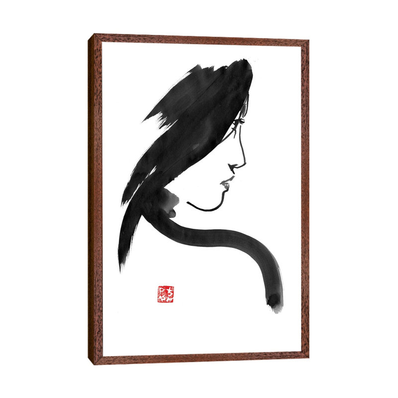 Geisha Profile by Péchane - Print on Canvas, 66.04 cm H x 45.72 cm W, Classic Brown Wood Framed