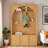 Retro Arched Hall Tree With Adjustable Shelves, Bench, Cabinets, Coat Rack And Open Shelving-1521901445