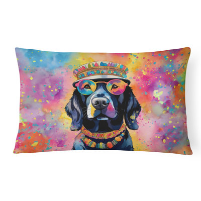 Black Labrador Hippie Dawg Fabric Decorative Pillow