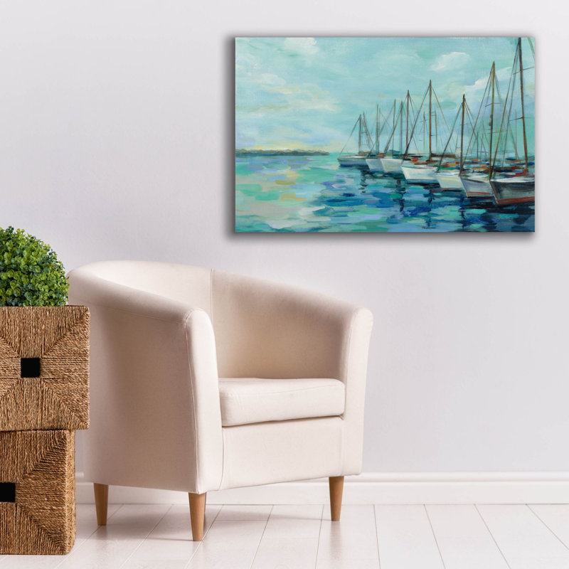 Toile épique Graffiti «brise-lames et bateaux» par Silvia Vassileva, 40 po x 26 po, H 26 po x l 40 po