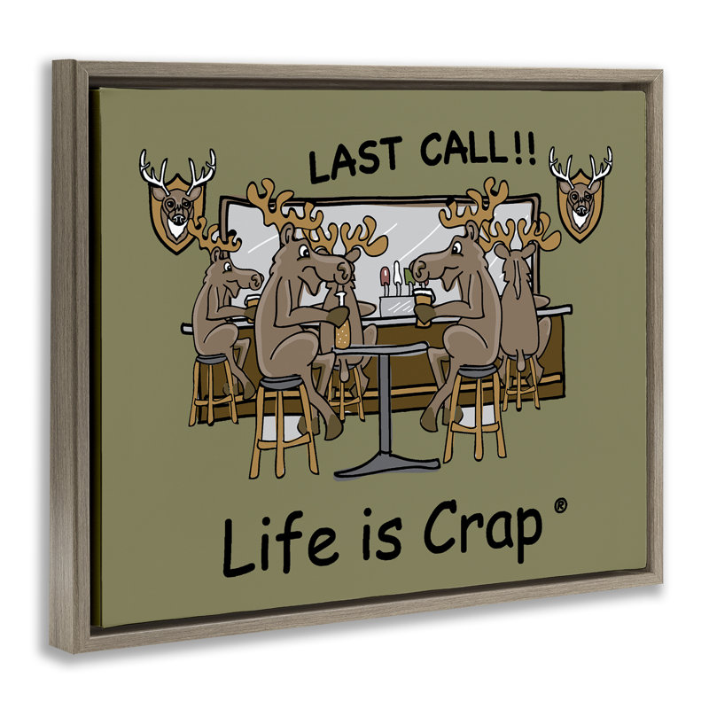 «Last Call at Bar Floater», art mural sur toile par LIC, H 25 po x l 31 po, Cadre flottant orme Montalcino