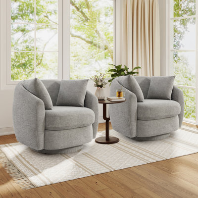 38'' Wide Modern Upholstered Swivel Barrel Accent Chair  With Under-Seat Storage And 2 Detachable Pillows (Set Of 2)