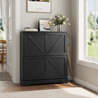 Armoire de rangement pour chaussures pour le vestibule avec 2 tiroirs rabattables, armoire de rangement étroite pour chaussures de campagne, armoire à chaussures mince