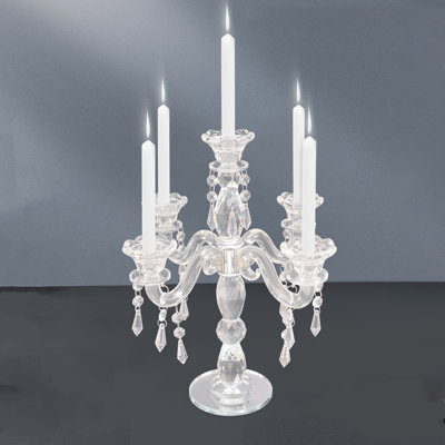 14"H 5-Arm Clear Crystal Glass Candle Holder