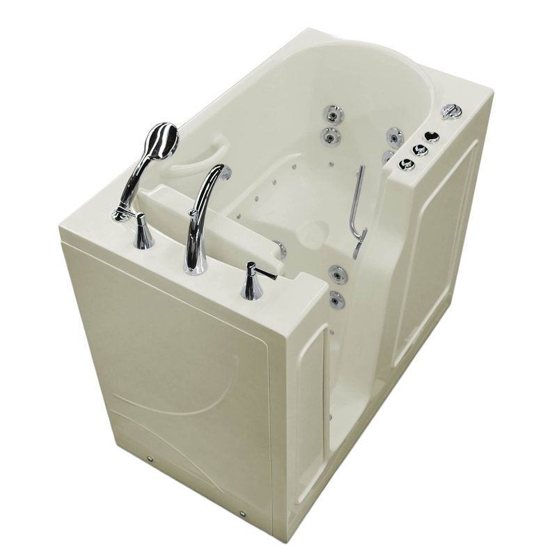 Prairie 45.75'' x 26'' Fiberglass Bathtub with Faucet, Biscuit, Left
