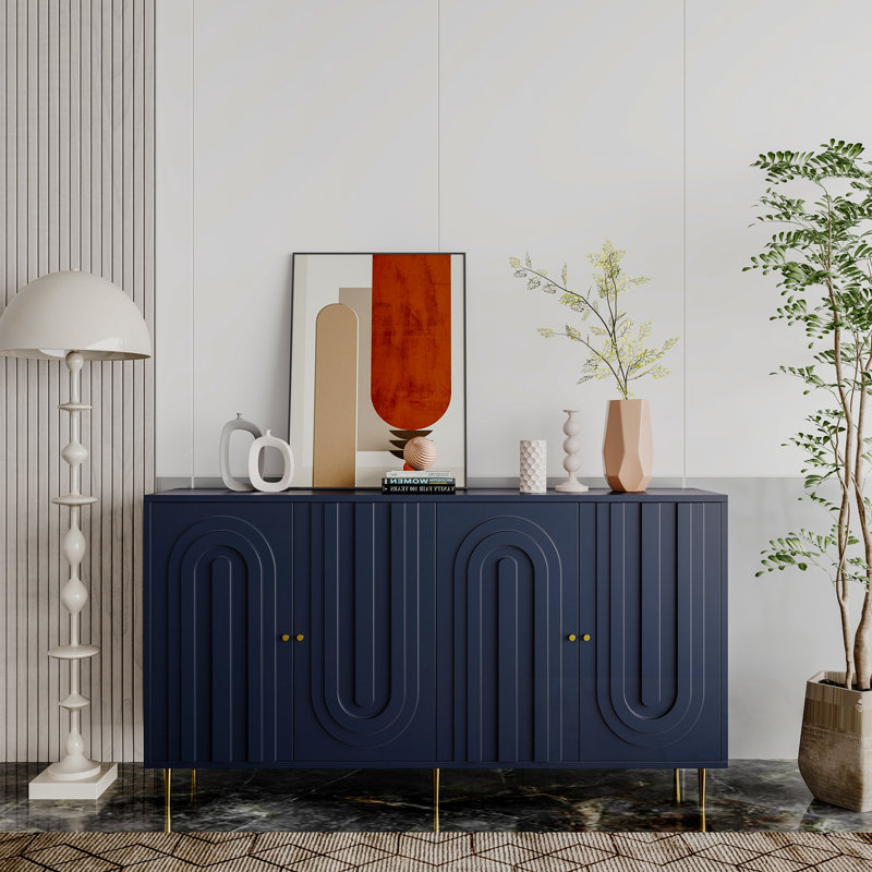 Sideboard with 4 Doors and sturdy metal legs, Blue