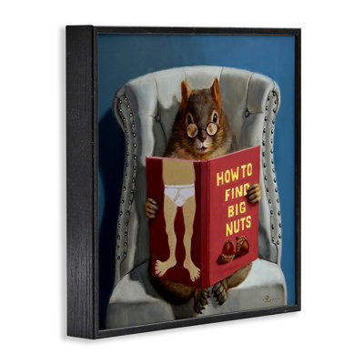 Squirrel Reading Red Book On Chair Sassy Humor by Lucia Heffernan - Painting