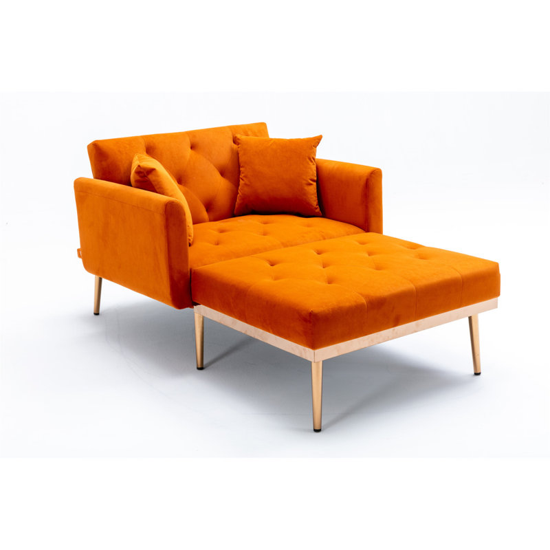 Upholstered Chaise Lounge, Orange Velvet