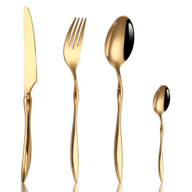 Wave 48-Piece Stainless Steel Flatware Cutlery Set, Gold Plated