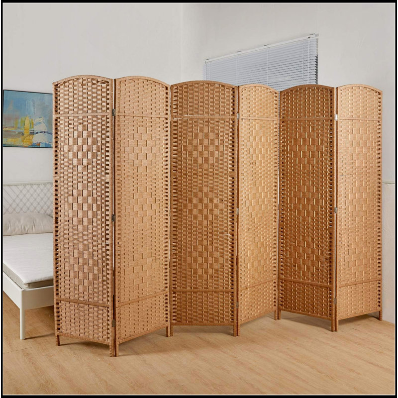 4 Panel Room Divider, Folding Screen, Natural Wood