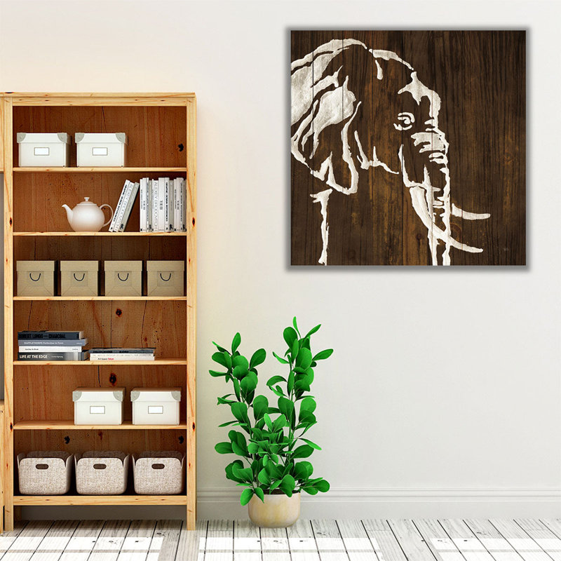 «White Elephant on Dark Wood», reproduction d'art sur toile, H 20 po x l 20 po