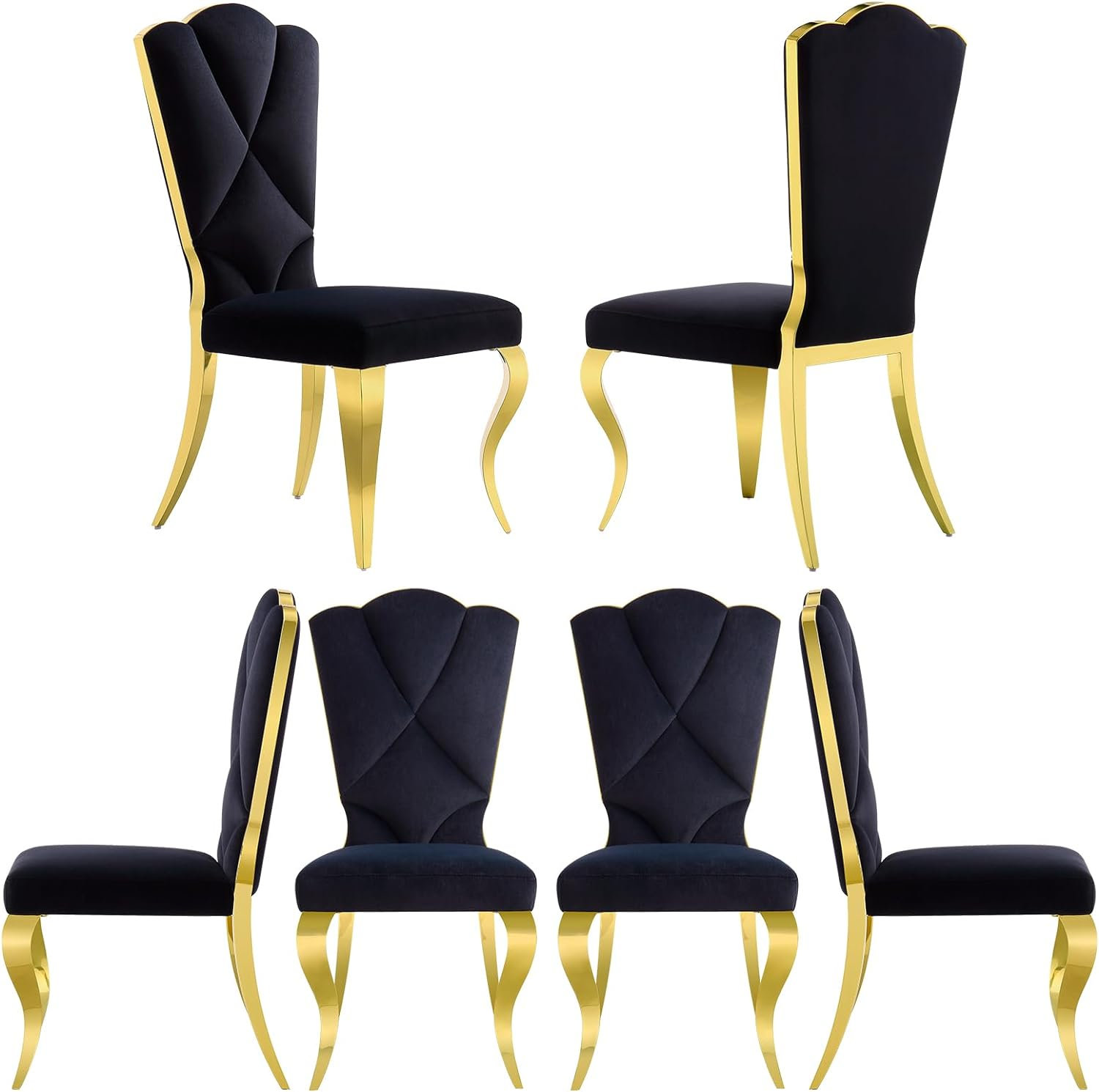 Rosdorf Park Black And Gold Velvet Dining Chairs Set Of 6 | Wayfair