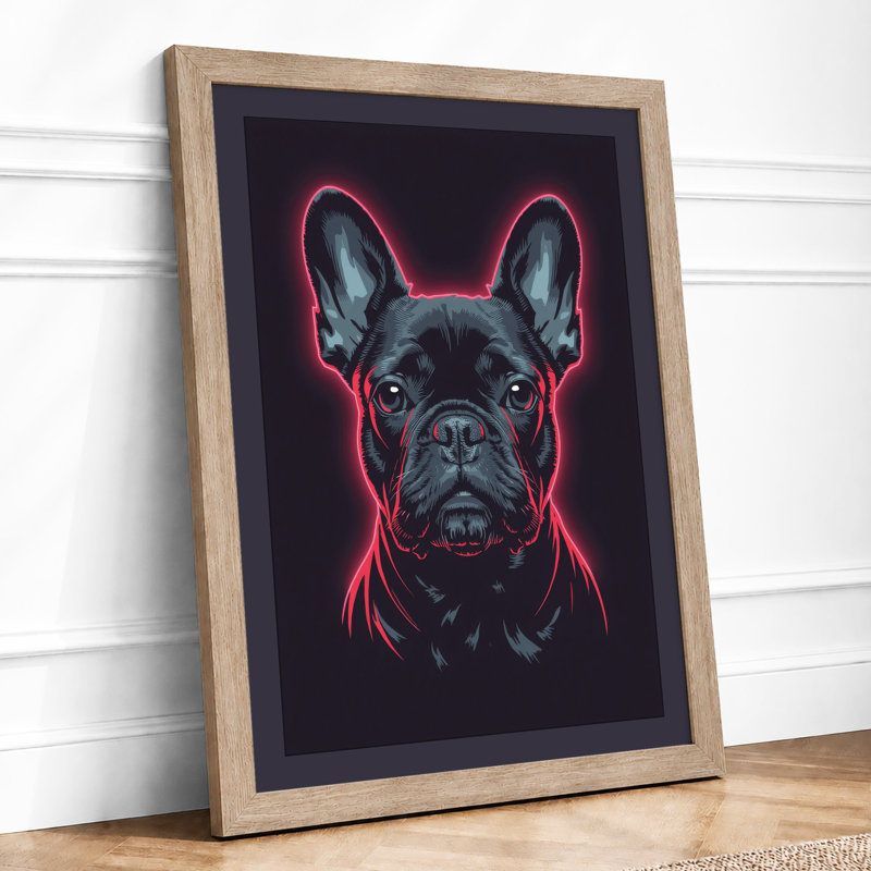 Neon Bulldog Modern - Framed Print, A1 - 84.1 x 59.4 cm, Oak