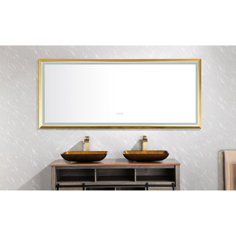 84 po X 48 po Miroir rectangulaire à brouillard noir encadré - à intensité variable, fixation murale pour salle de bain avec cadre