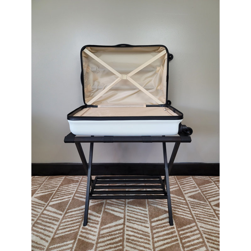 Brushed Black Bamboo Folding Luggage Rack with Shelf
