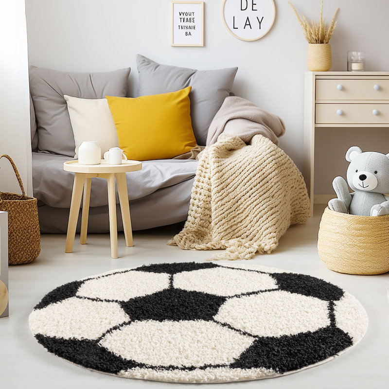 Chasteen Shag Rug, Round 100cm, Black