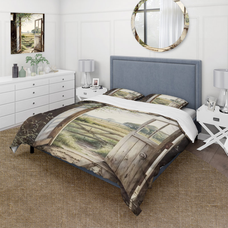 View From A Cottage Country Door II - Farm Duvet Cover Set - Microfiber Polyester, King Duvet Cover + 2 King Shams
