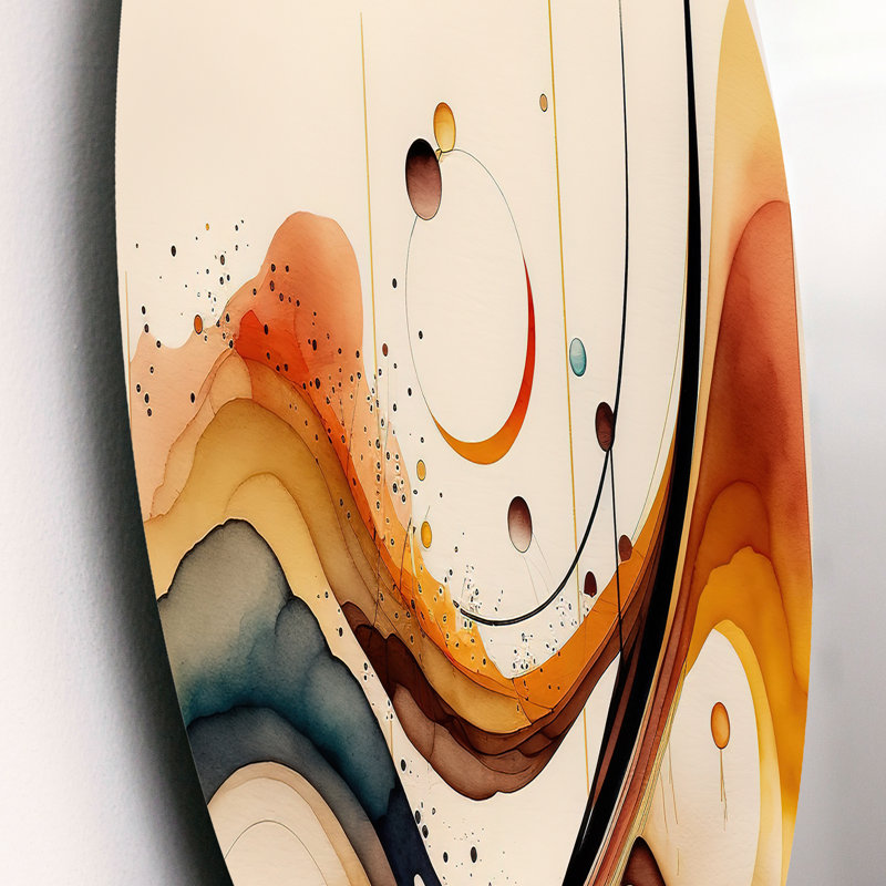 «Burnt Orange Waves Abstract V - Abstract Minimalisme», art mural rond sur métal, L 36 po x H 36 po