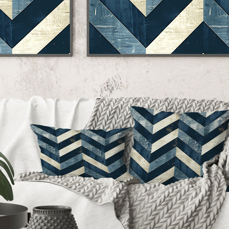 Blue Chevron Glam I - Coussin décoratif transitionnel, H 18 po x l 18 po