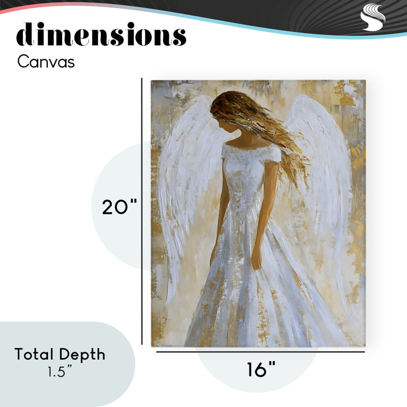 Saint ange en toile blanche, design par Franklyn Gregory, H 20 po x l 16 po