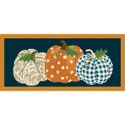 Fall Harvest Patterned Pumpkins Sassafras Switch 22 in. x 10 in. Non-Slip Indoor Door Mat
