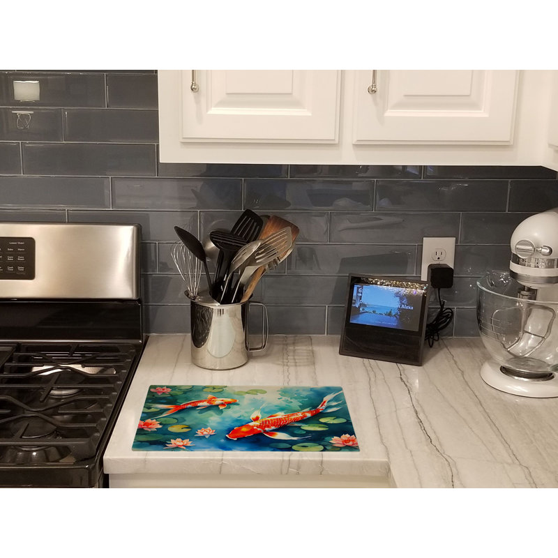 Koi Fish Glass Cutting Board Large