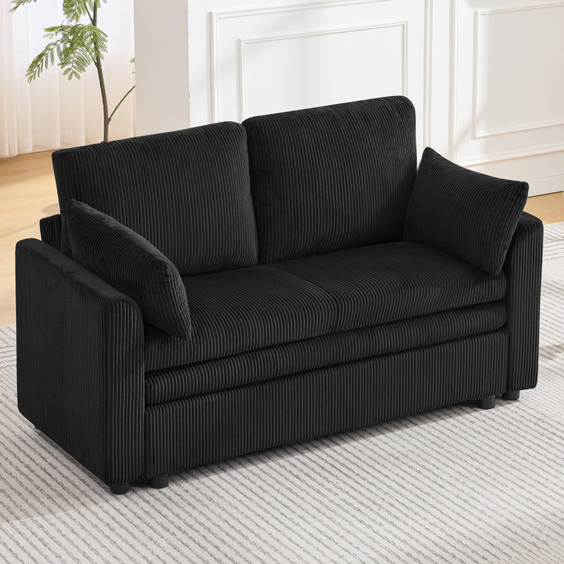 Causeuse modulaire 50,8 po avec coussin à deux couches - Canapé 2 places en velours côtelé, Noir