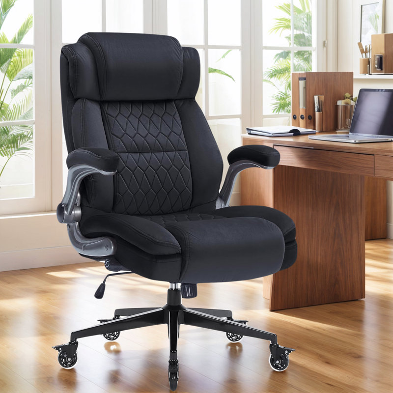 400LBS Big and Tall Executive Office Chair, Ergonomic High Back Velvet Desk Chair with Adjustable Lumbar Support, Flip-Up Arms and Swivel Wheels