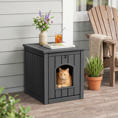 3-in-1 Resin Pet House: Hidden Litter Box Enclosure with Side Table