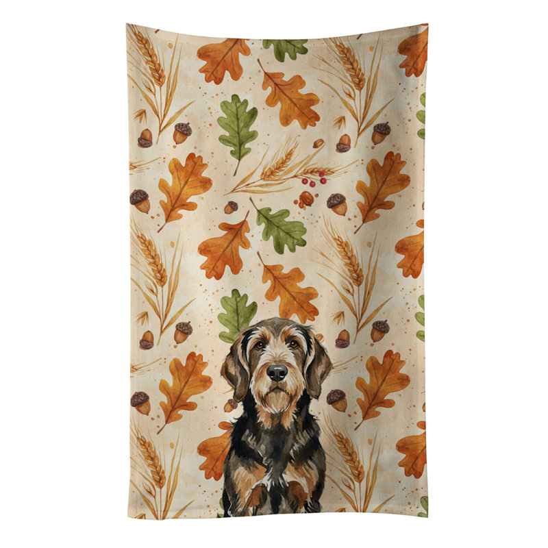Serviette de cuisine noire et brun clair à motif d'automne Otterhound, Loutre noire et brun clair
