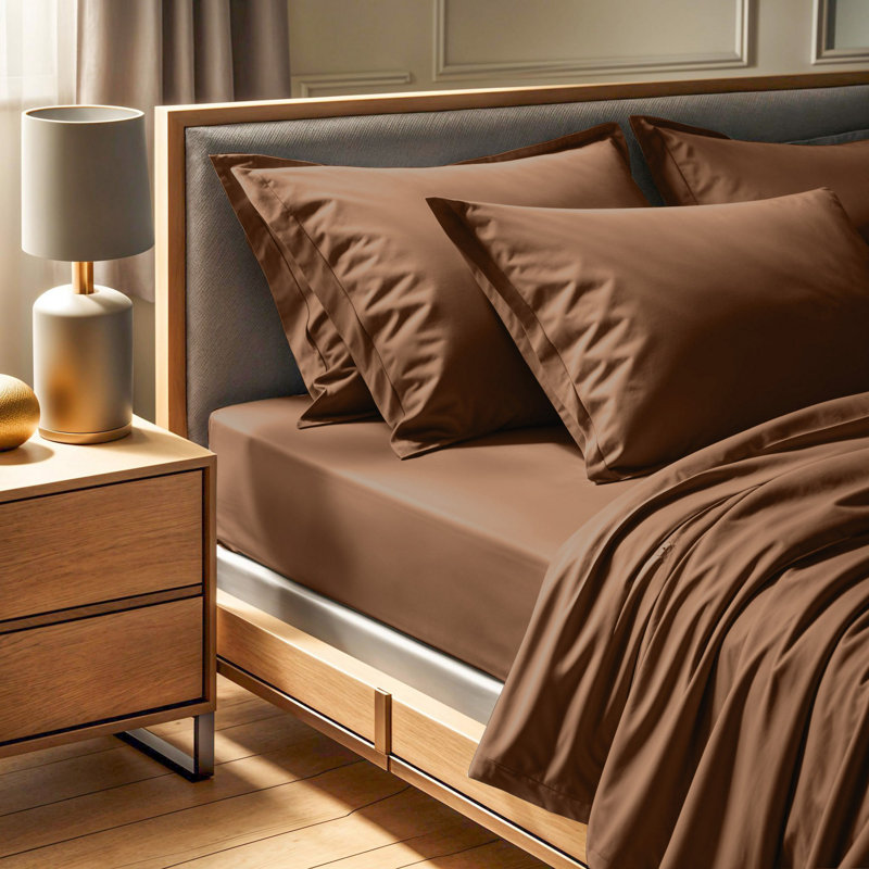 Premium Ranforce Fitted Sheet, 53 x 79 + 11.8 Deep Pocket, 100% Cotton, 155 Thread Count | Soft & Durable, Machine Washable at 86°F | Elegant Brown Color, Perfect for Comfortable Sleep