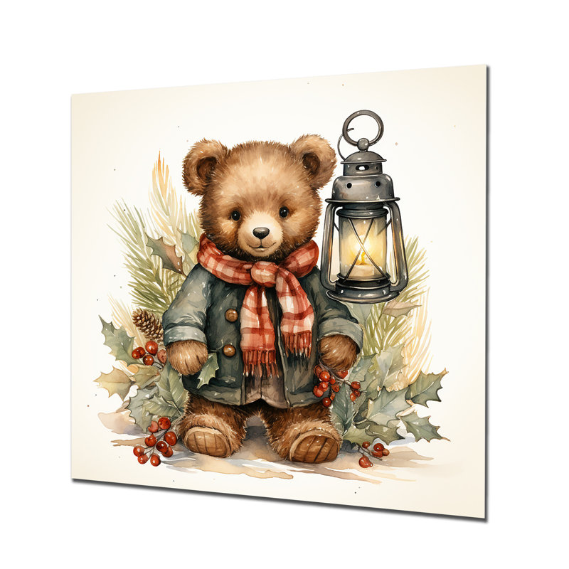 Ours en peluche de Noël I, art mural en métal, H 36 po x l 36 po x P 1,5 po