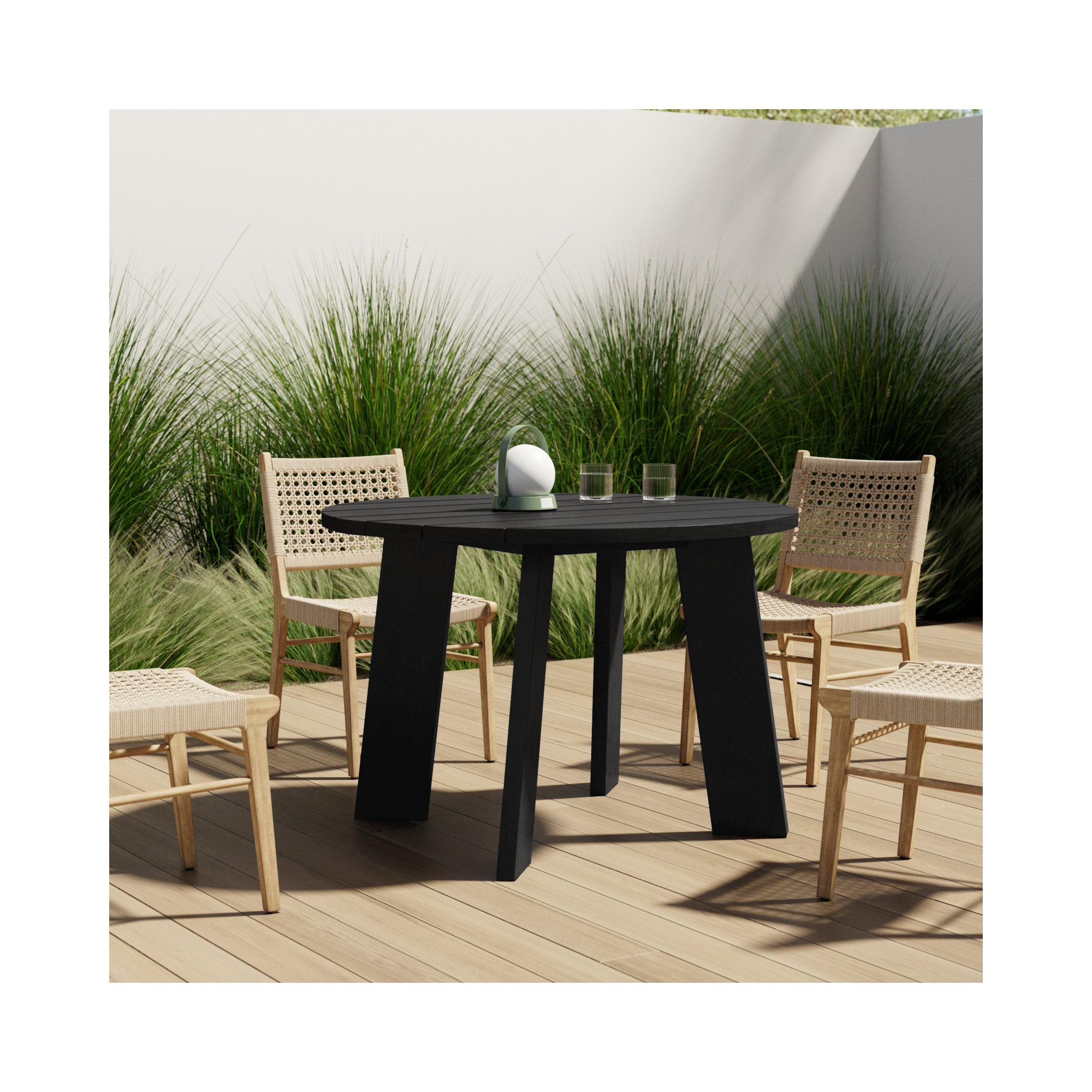 Pernelle 47" Round Outdoor Dining Table, Black/Black