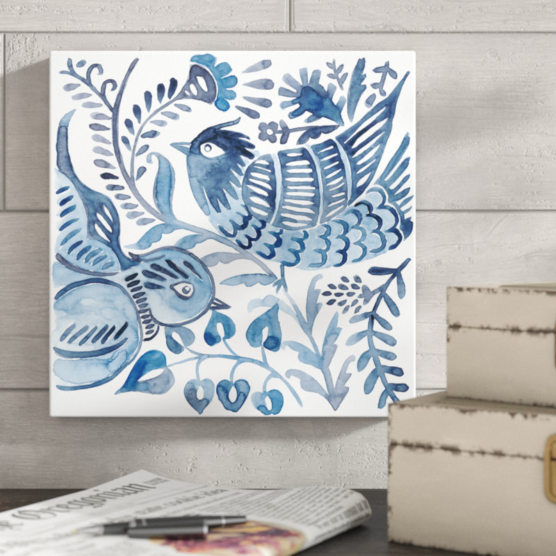 Indigo Ornament III by Chariklia Zarris - Wrapped Canvas Painting, 30cm H x 30cm W x 3.8cm D