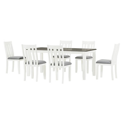 Retro Style 7-Piece Dining Table Set With Extendable Table And 6 Upholstered Chairs