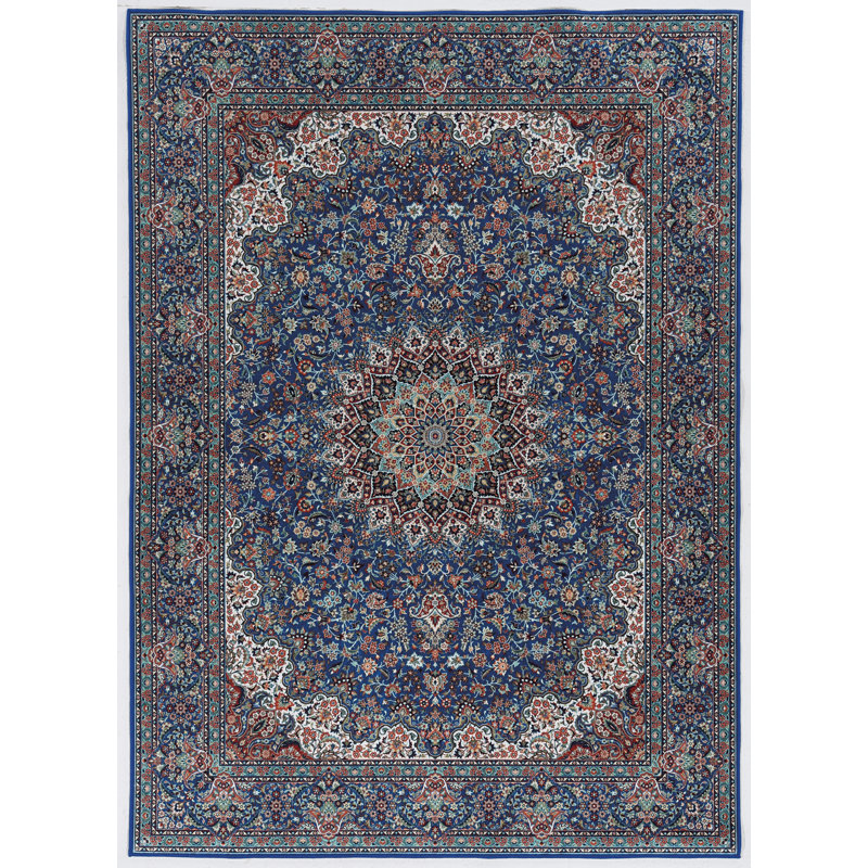 Emanuel Traditional Machine Woven Flatweave Blue and Ivory Area Rug with Non Skid Backing , Rectangle 2'2'' x 3'2''