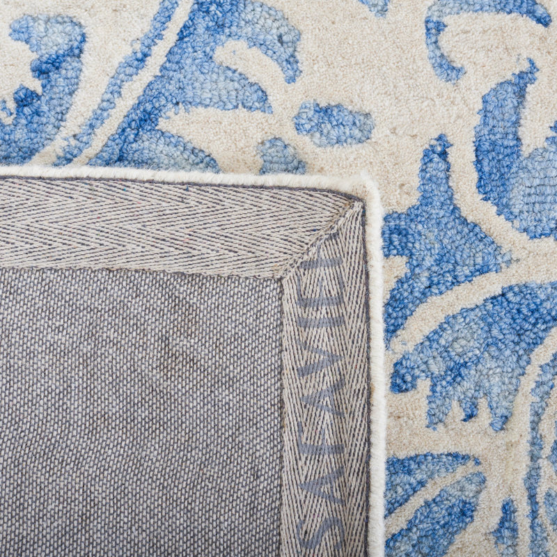 Tapis en laine / coton / latex touffeté à la main Oakton en ivoire / bleu, Rectangulaire 3 pi x 5 pi