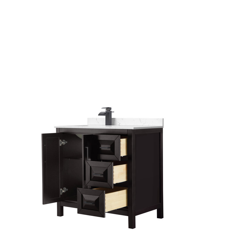 Daria 36'' W Single Vanity, Carrara Cultured Marble, Matte Black, Dark Espresso