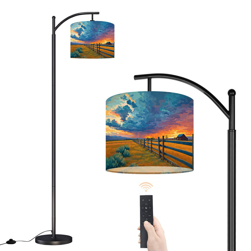 Lampe sur pied à arc avec abat-jour réglable magnifique coucher de soleil Wild West Farm Farm Lamping