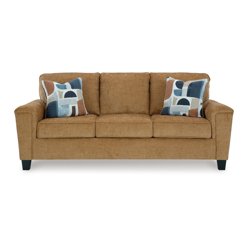 Erin Sofa, 2 Accent Throw Pillows, 89 Inch Plush  Polyester, Light Brown