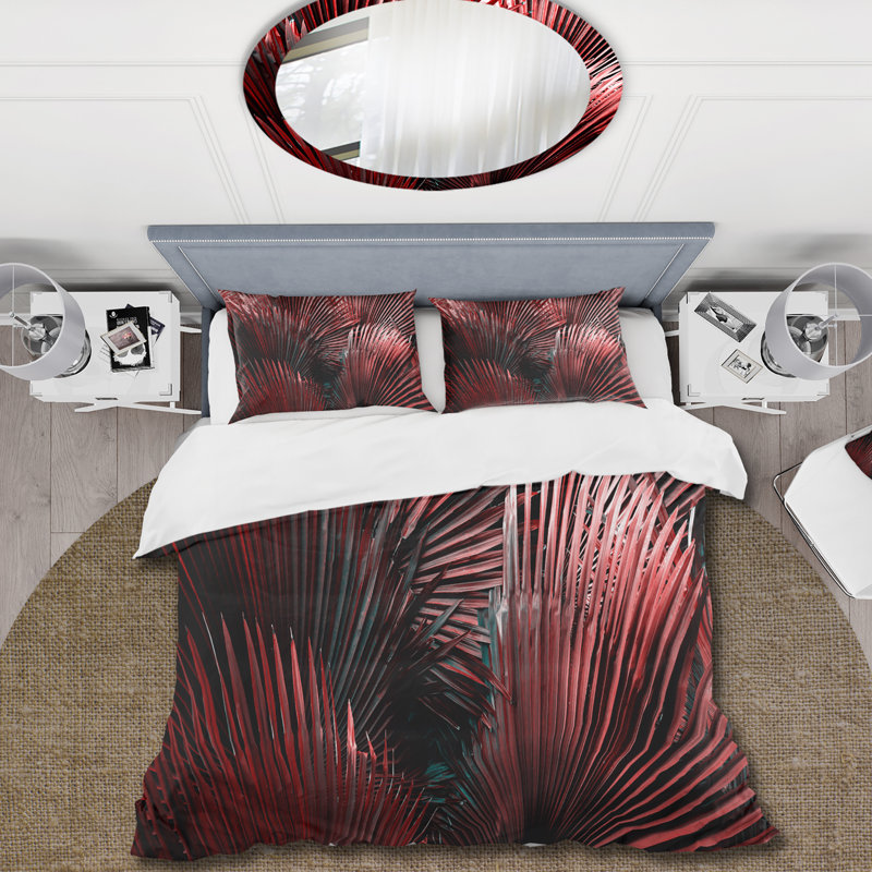 Warn Red Tropical Leaves - Modern Duvet Cover Set - Microfiber Polyester, Twin Duvet Cover + 1 Standard Sham
