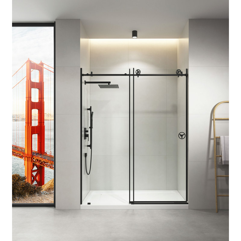 Porte de douche coulissante sans cadre en verre transparent l 60 po x H 76 po