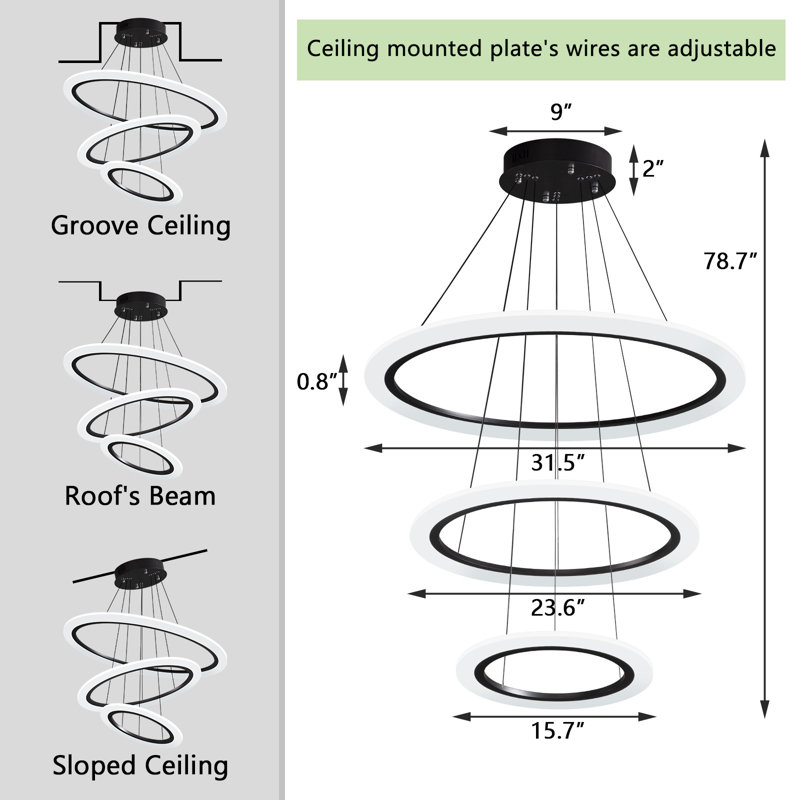 Xaiver 3 - Light Dimmable LED Round / Oval Chandelier