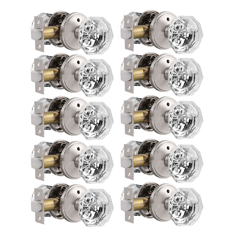 Crystal Privacy Door Knobs Keyless Lock with Round Rosette, Satin Nickel