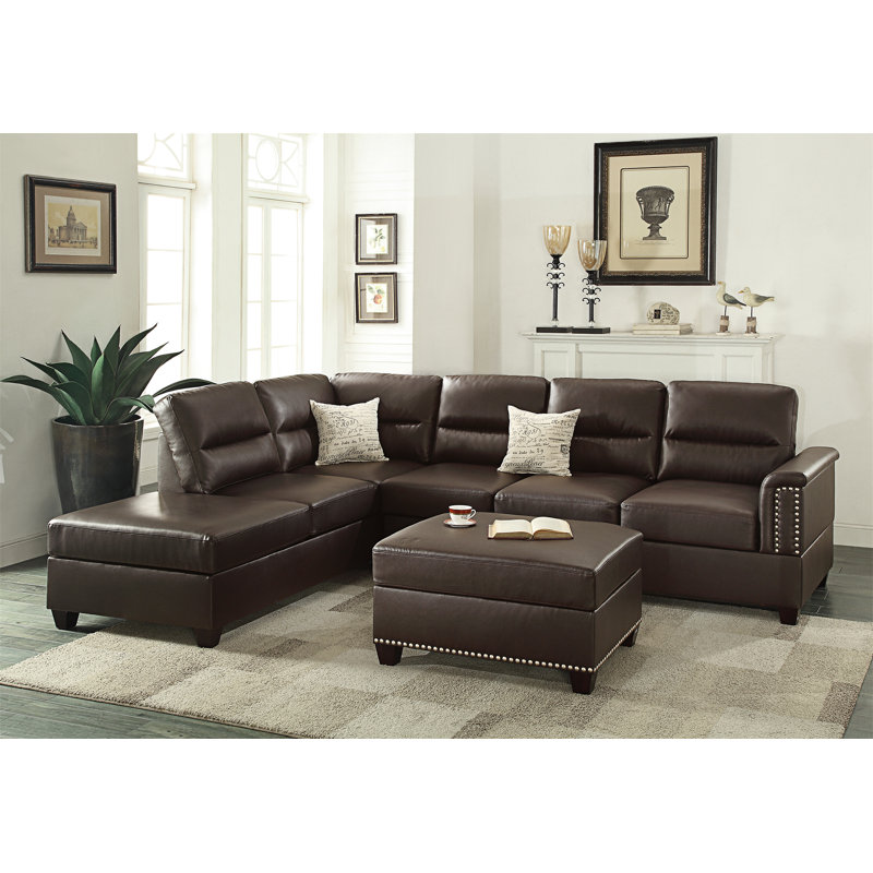 Canapé modulaire réversible en similicuir de 112 po avec repose-pieds Shaeley