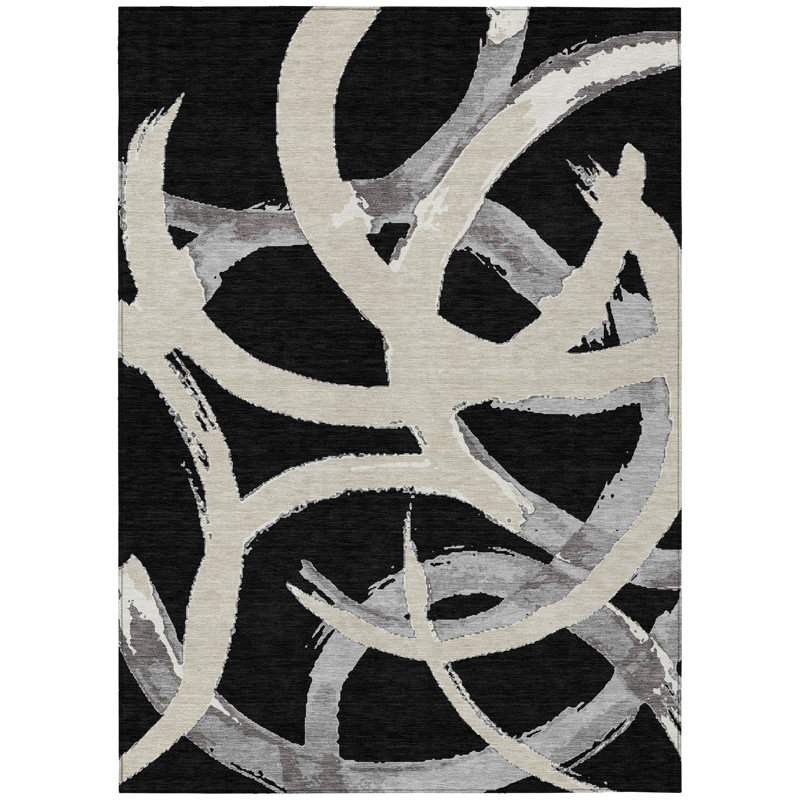 Aloura Black Washable Indoor-Outdoor Rug - , 9' x 12'