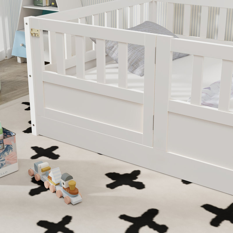 Lit de plancher avec lattes de soutien, Simple, Blanc